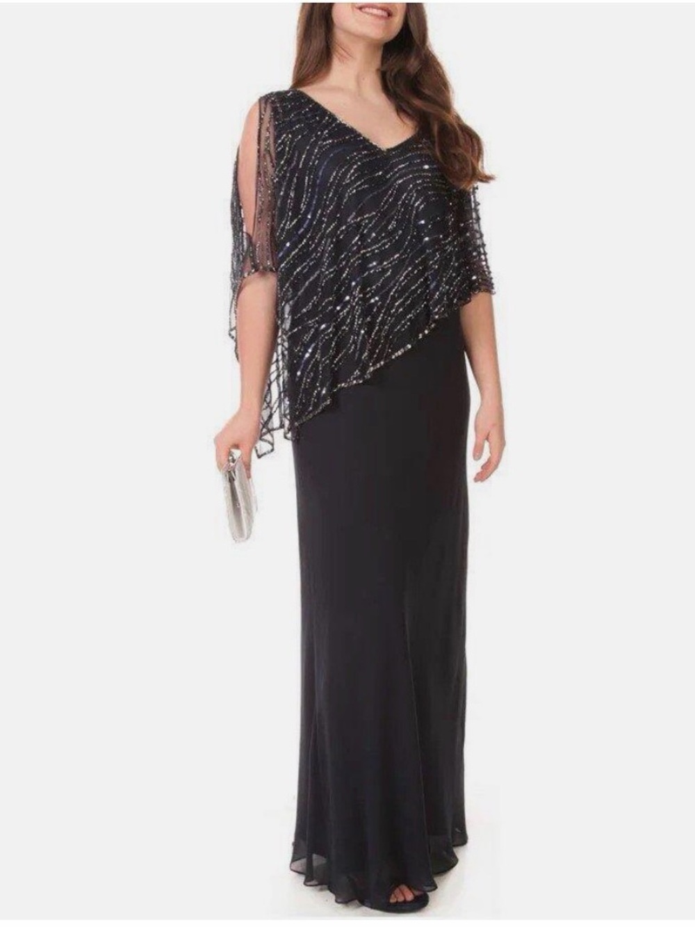 🥂 JKhara formal black dress with sequined overlay top. Size 16.